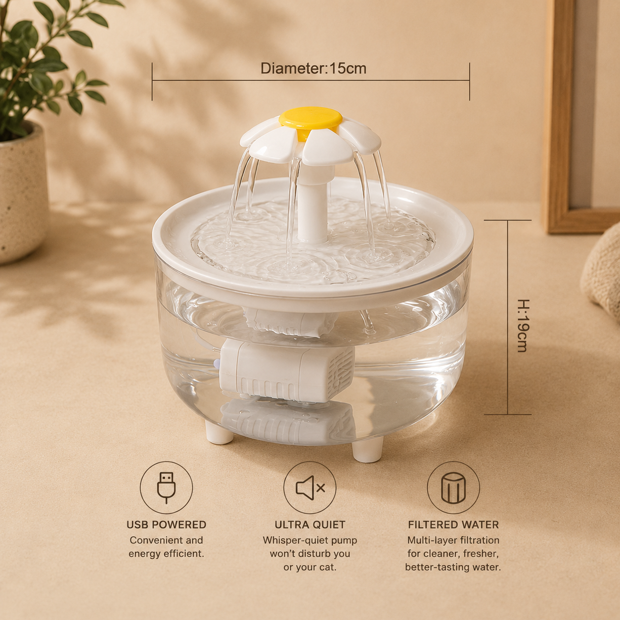 Automatic Cat Water Fountain - 1.2L USB Electric Mute Pet Drinker with Filtered Recirculation